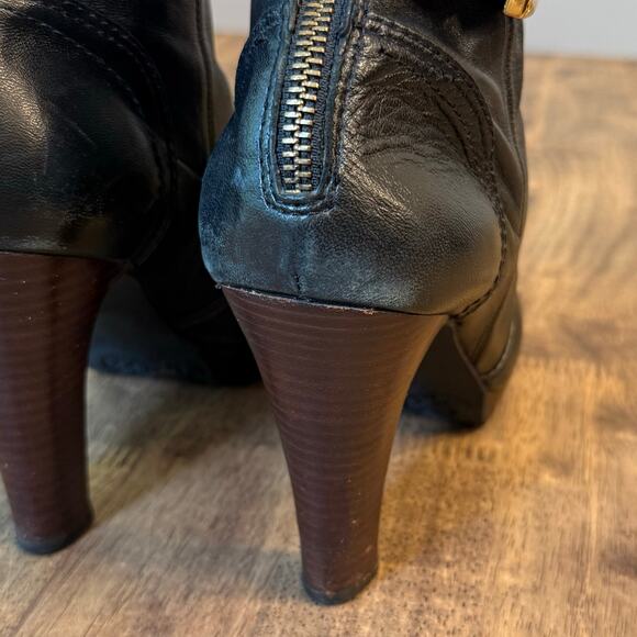 Tory Burch Ankle Boots Melrose Mestico Leather Heel Moto Black Logo Women’s 9.5 - Picture 10 of 15